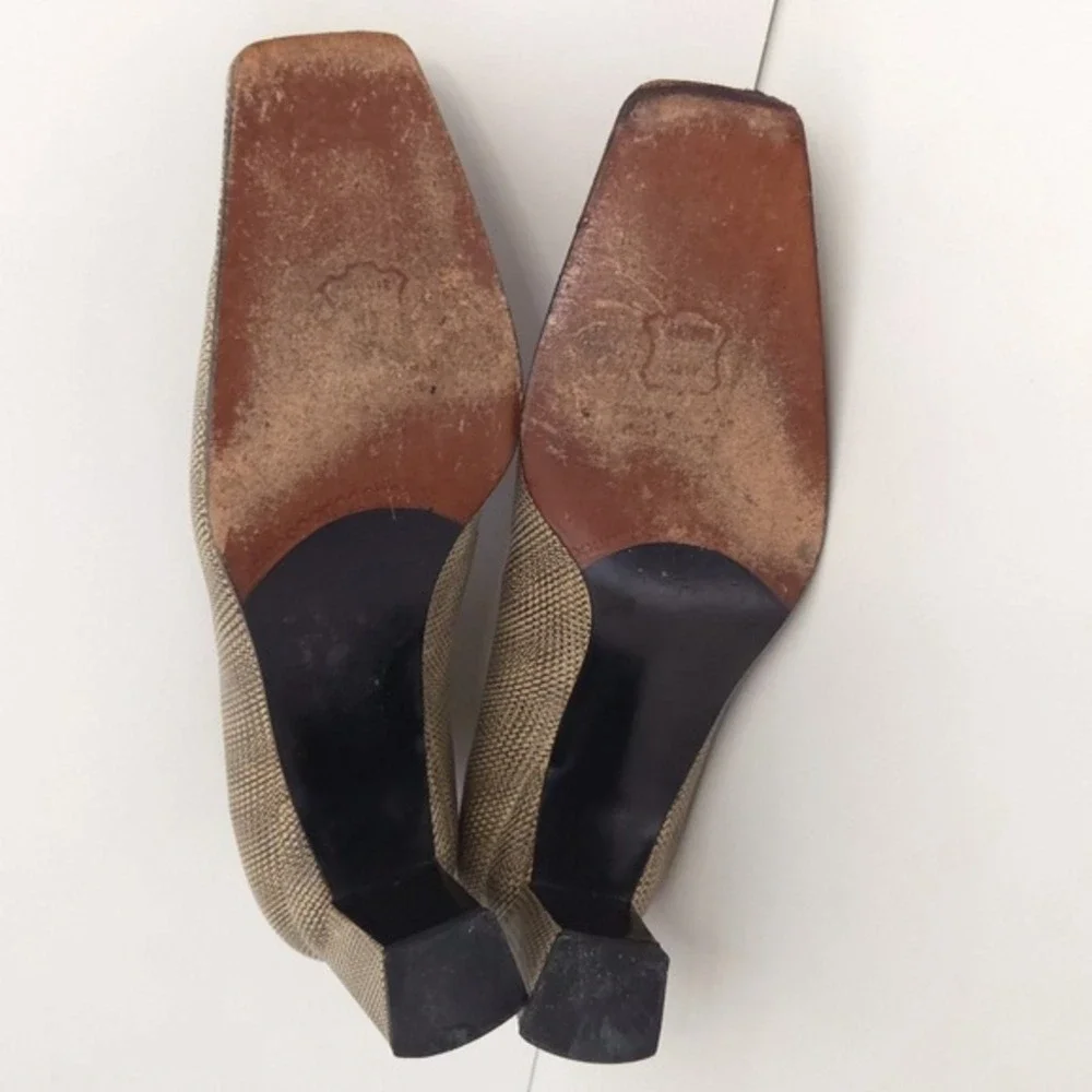 Stuart Weitzman Beige Snakeskin Print‎ Square Toe Block Pump Heels- Size 8